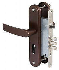 Замок на входную дверь врезной ЗВ4-31/55 с ручкой, 3 риг., без ц/м, б/отв. планки /78930/ мед. антик